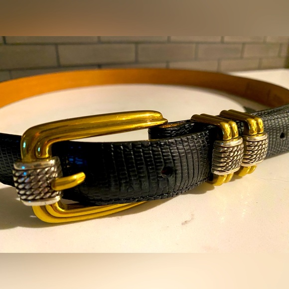 Brighton Classics 4B603 Belt Genuine Leather Lizard Embossed Black USA - Picture 1 of 7